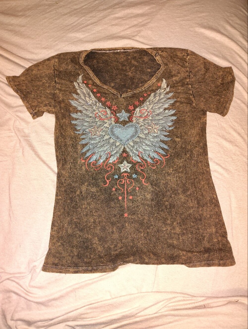 Graphic Tee with Blue Winged Heart